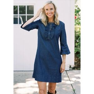 Draper James Chambray Ruffle Shift Dress 100% Cotton